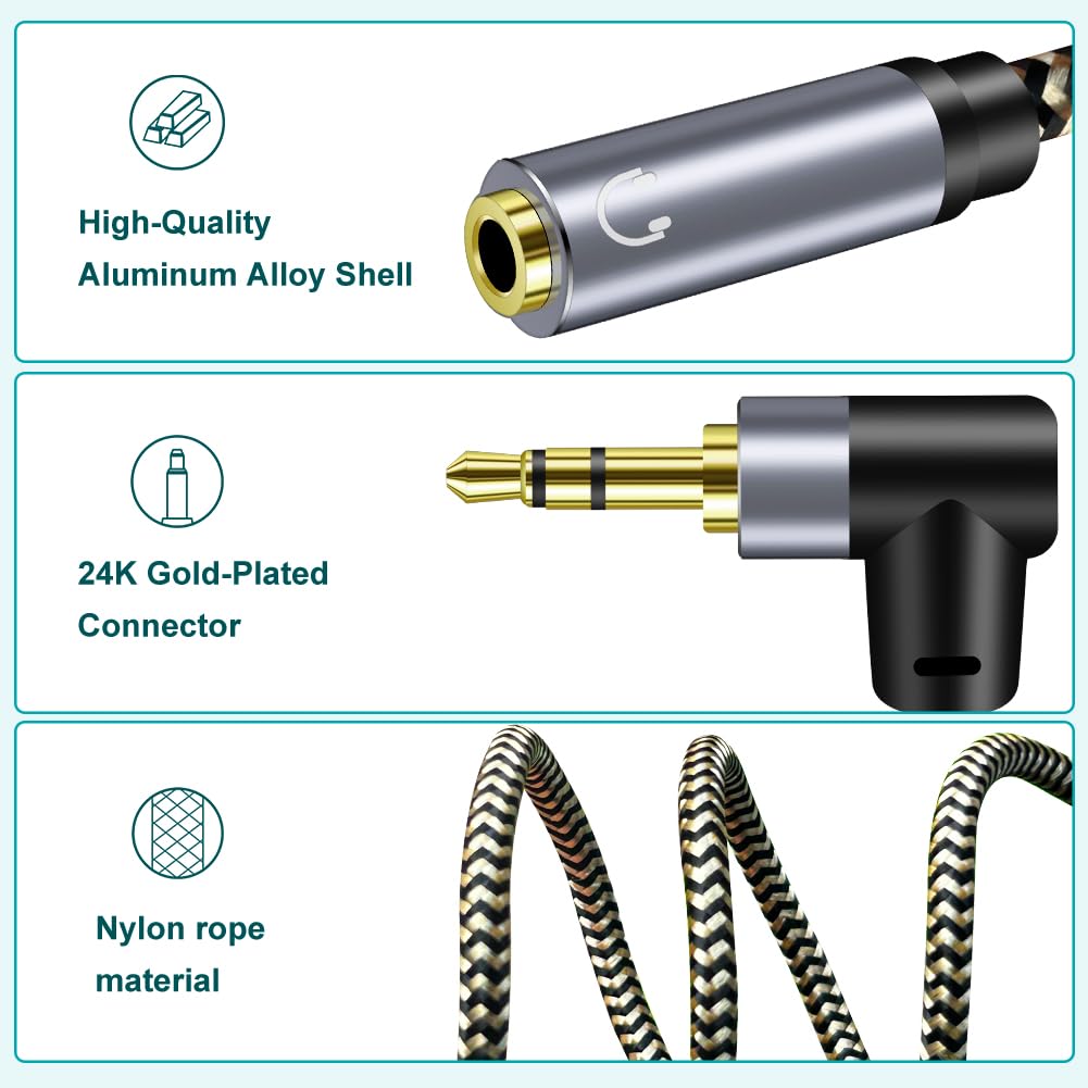 Hanprmeee Headphone Splitter,right angle 3.5mm Male TRS to 2 Dual 3.5mm Female Adapter Nylon-Braided Stereo Y Aux Cable Splitter for Phone Speakers - Image 3