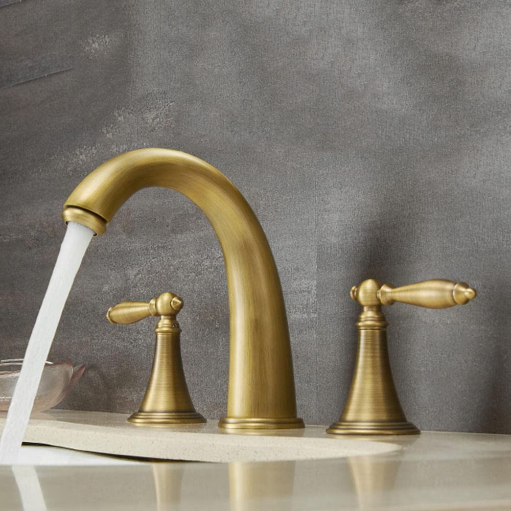 COSZWQDP Bathroom Faucet Three Hole Brass Antique Hot Water and Cold Washbasin