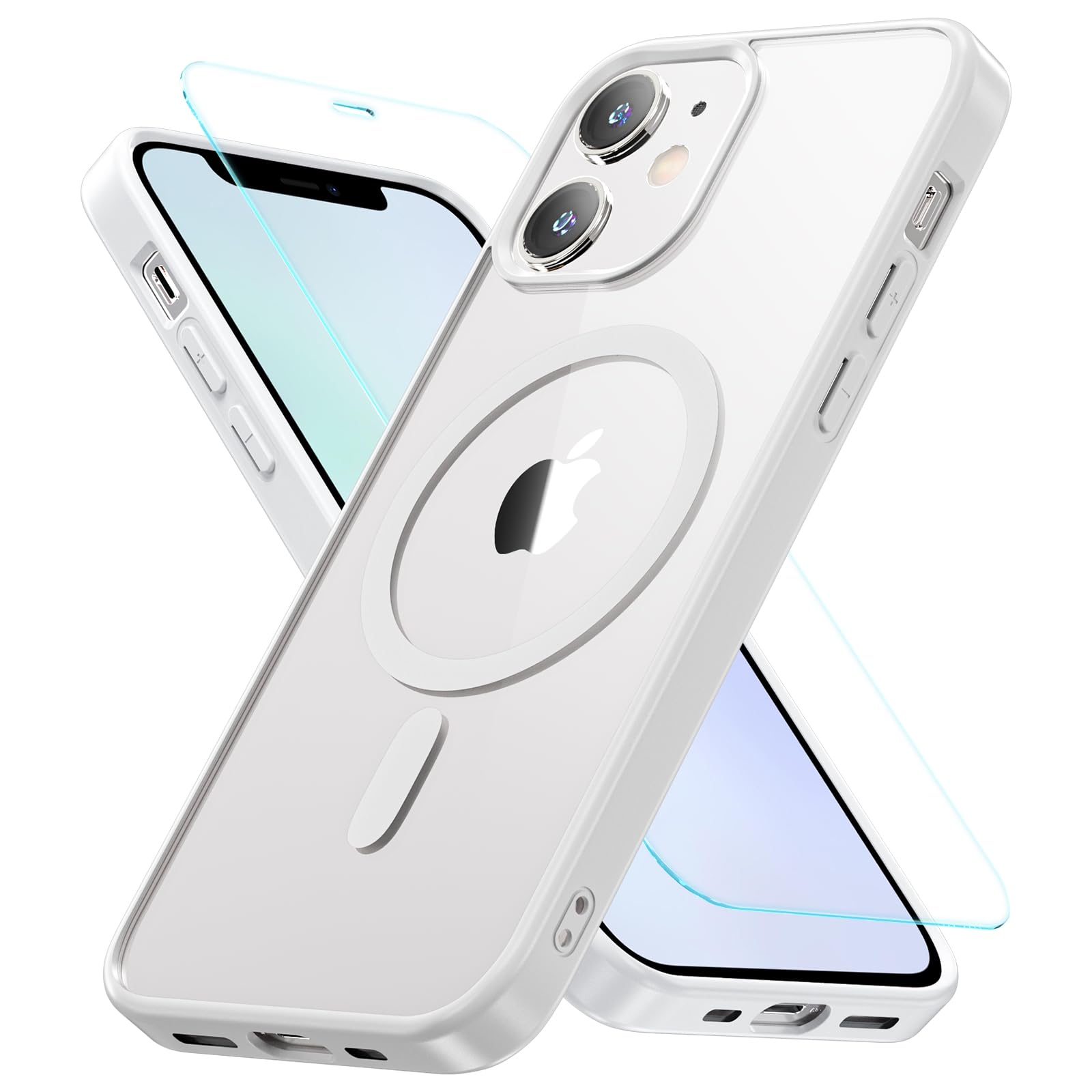 Hensinple Magnetisch für iPhone 12 Mini Hülle 5,4'',mit Panzer Schutz Glas,Stoßfest Militärschutz Rundumschutz Schutzhülle Case Handyhülle für iPhone 12 Mini-Weiß