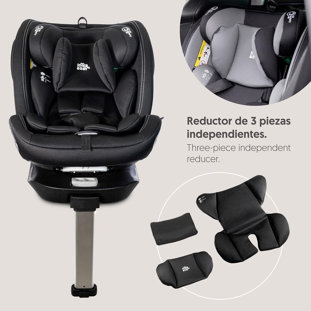 Interbaby Silla Coche Bebé PAX i-Size ISOFIX 360° Grupo 0+1+2+3 (Negro) | Silla auto giratoria 360 reclinable 40-150 cm, reductor recién nacido, protección lateral SPS, pata de apoyo