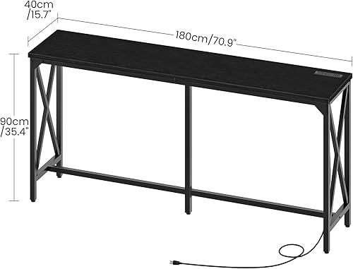 Miniatura 5 de Mesa de bar de 70.9 pulgadas, mesa de comedor de cocina con toma de corriente y reposapiés, estilo industrial, para pub, sala de estar, negro