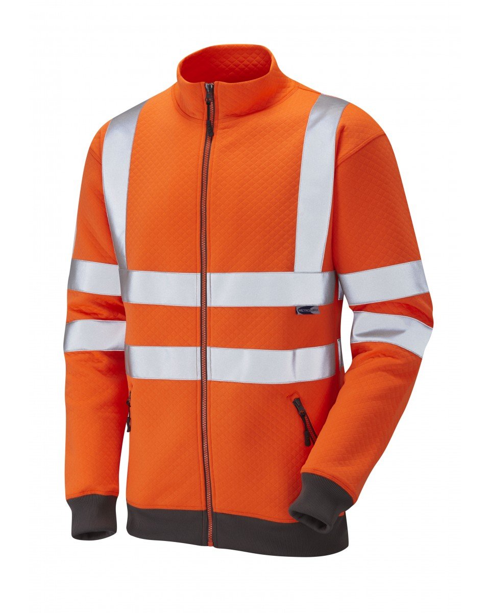 Leo Workwear Men's Orange Libbaton Ss03 Diamond Quilt Hi Vis Stand Up Collar Track Top Sweatshirt, Xl,