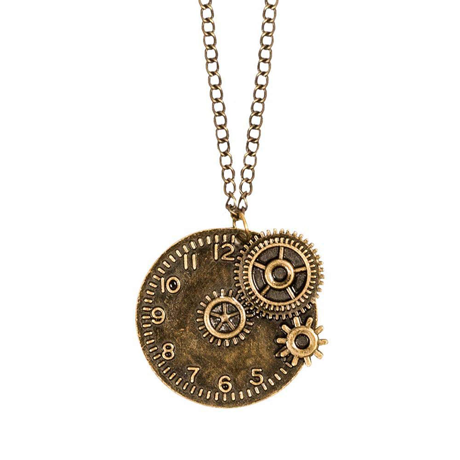 Boland 54569 Steampunk Necklace Gold for Adults, Fashion Jewellery with Pendant, Jewellery, Clockwork, Gears, Timepunk, Carnival, Carnival, Halloween, Theme Party