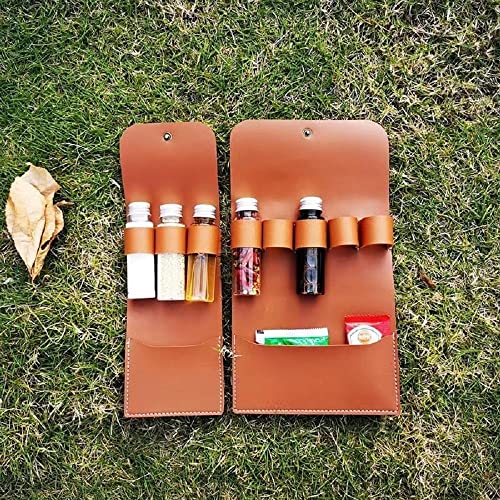 Portable Spice Bag with 7 Spice Jars, Leather Seasoning Storage Bag Organizer, Seasoning/Power/Liquid/paste/Particulate Matter/Seed Bottle Holder with Mini Condiment Bottle, Condiment Container Set - Image 5