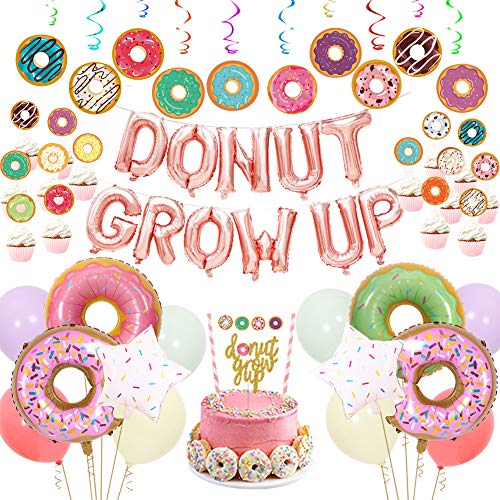 Donut Grow Up Party Supplies, Donut Birthday Party Decorations Donut Grow Up Balloons Cake Topper Donut Swirls Donut Balloon Star Foil Latex Balloons for Baby Girl Birthday Decorations