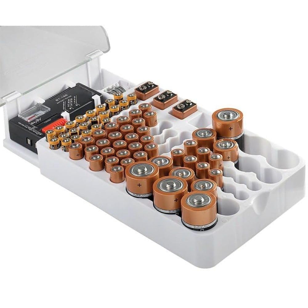 MG SALESS Battery Master Ultimate Battery Organiser Case with Removable Tester – Holds 93 Batteries (AA, AAA, C, D, 9V, Button Cells) in Hinged Clear-Cover Storage Box (Batteries are Not Included）-picture-21