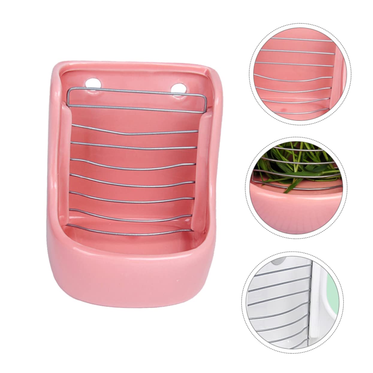 Beaupretty 1pièce Râtelier à Foin Et Bol Alimentaire pour Rongeurs Accessoire Pratique pour Lapins Et Chinchillas Céramique Anti-Renversement Facile à Nettoyer Rose