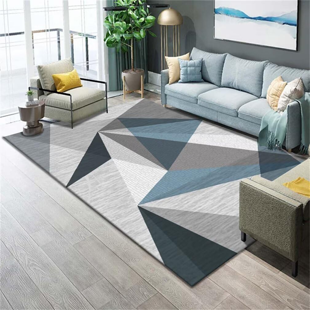 Tapis géométrique moderne bleu doux 70x140CM pour couloir et salon