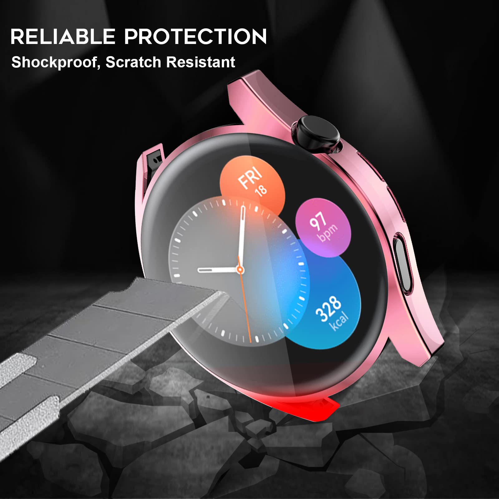 NEWZEROL 3 sztuki etui kompatybilne z Huawei Watch GT 3 42 mm, pełne pokrycie, etui ochronne, odporne na zarysowania, miękkie etui z TPU do Huawei Watch GT 3 42 mm - przezroczyste / różowe
