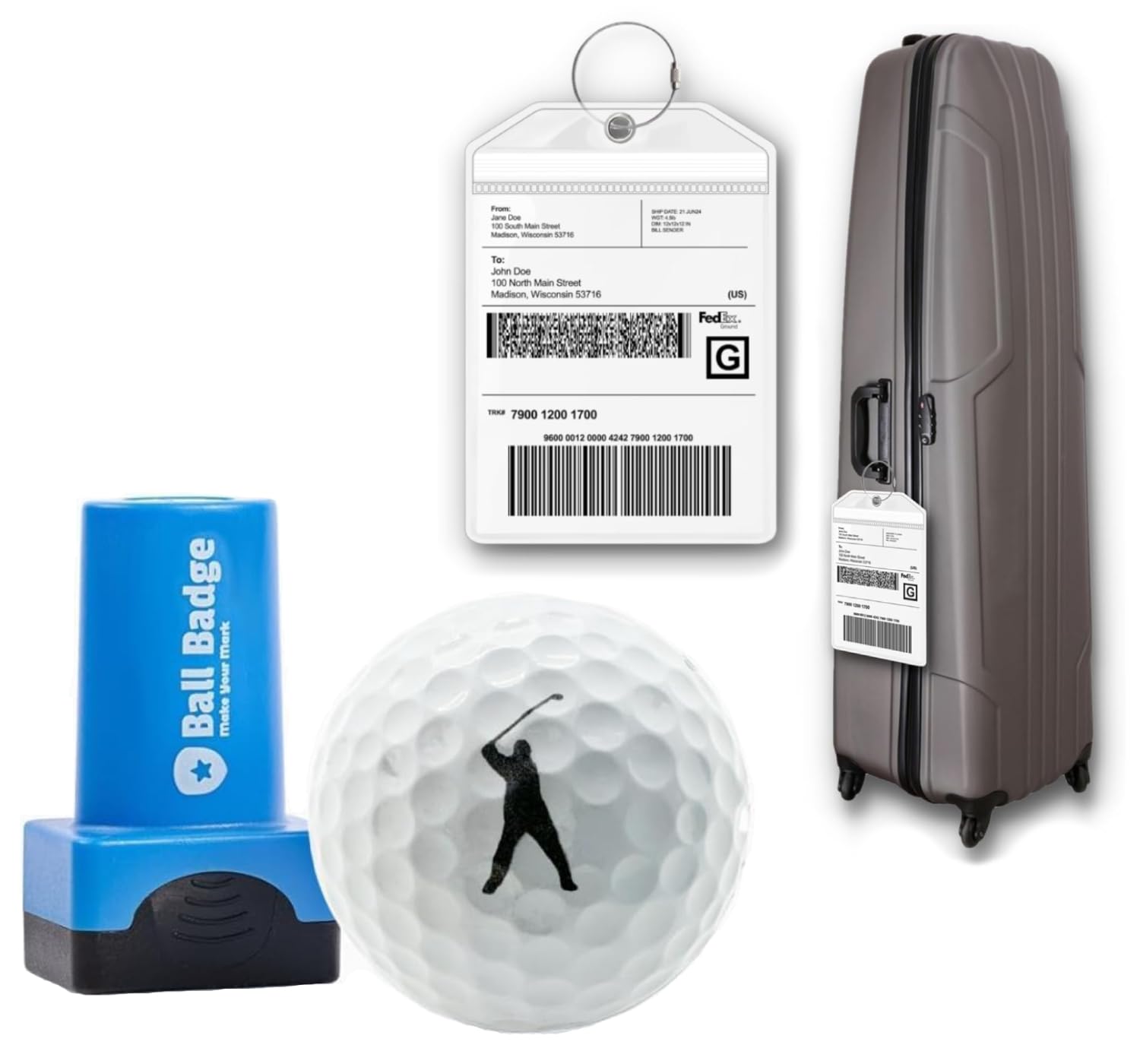 Gilmore Swing golf stamp and golf bag tag