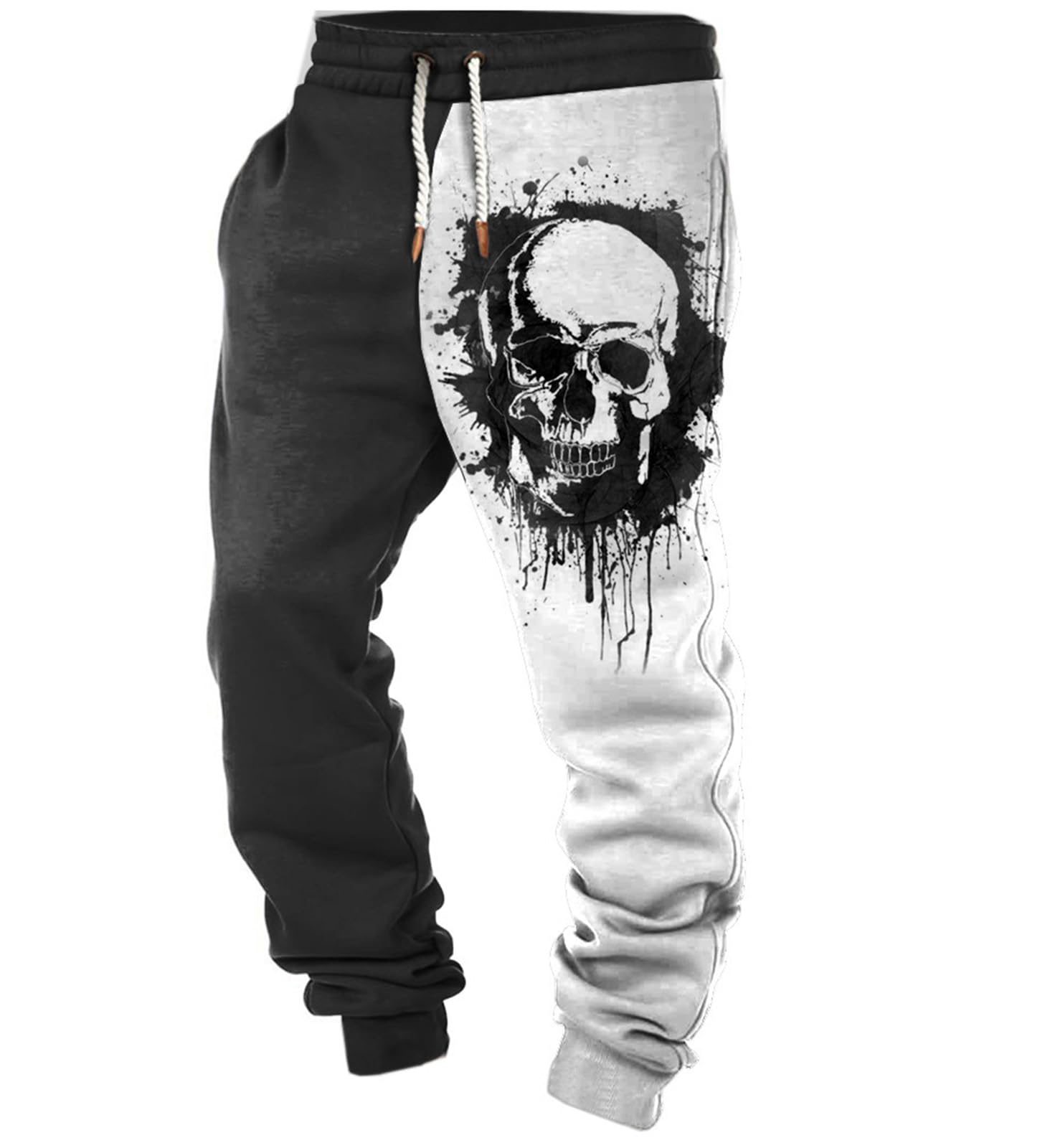 Xusai Men's A Western Fleece Country Sweatpants Skull Graphic Casual Loose Plus Size Jogging Pants Gym Workout Ctive Pants,,L
