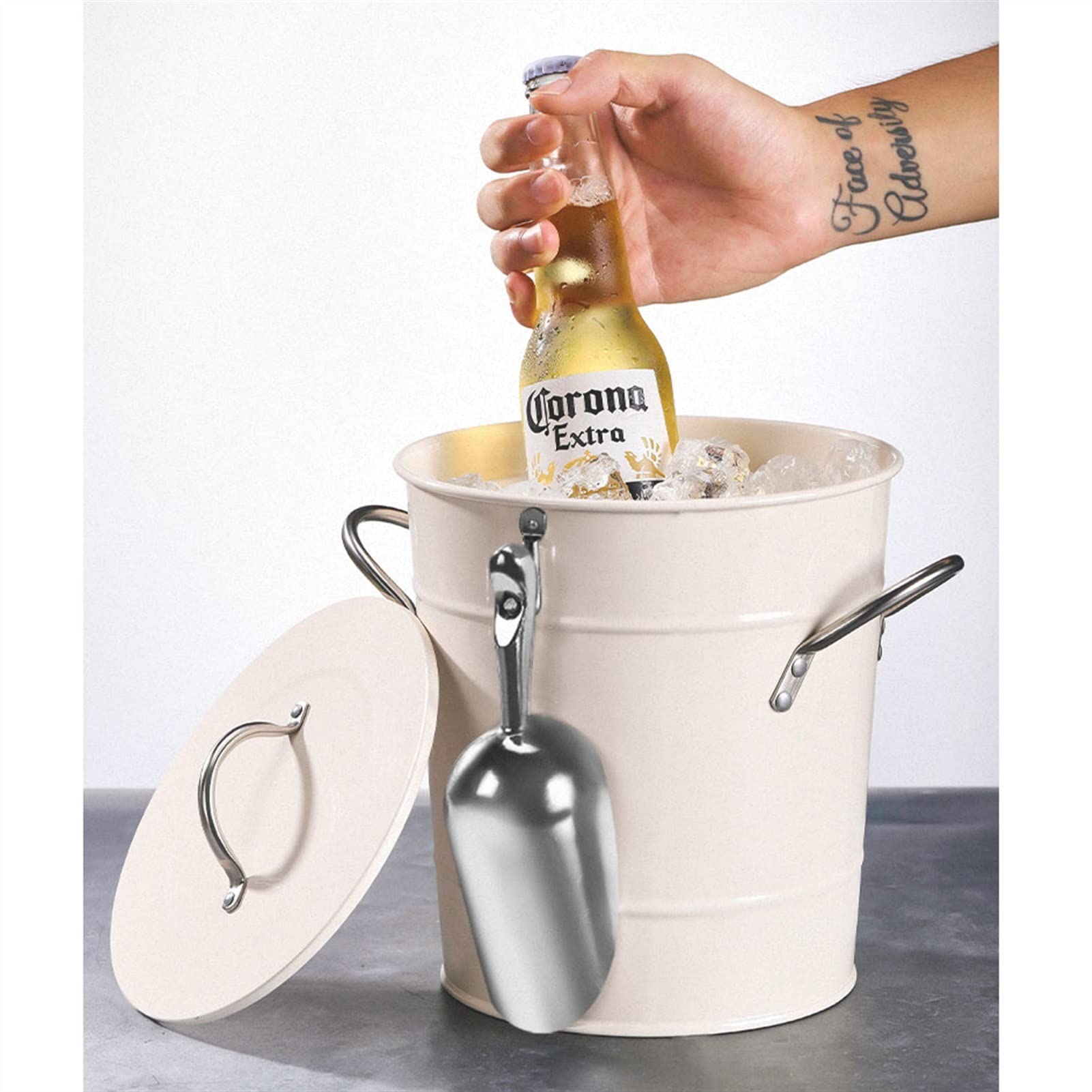 Secchiello per il ghiaccio Benna di ghiaccio a doppia parete con coperchio, secchio for la bevanda di stoccaggio della famiglia Secchio di ghiaccio addensato for barra di casa, birra e vino agghiaccia