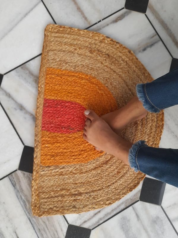 Miniatura 7 de Jaipur Art & Rugs - Tapete para puerta delantera de yute natural hecho a mano indio, tapete medio redondo, 30 x 50 pulgadas, tapetes para puerta al