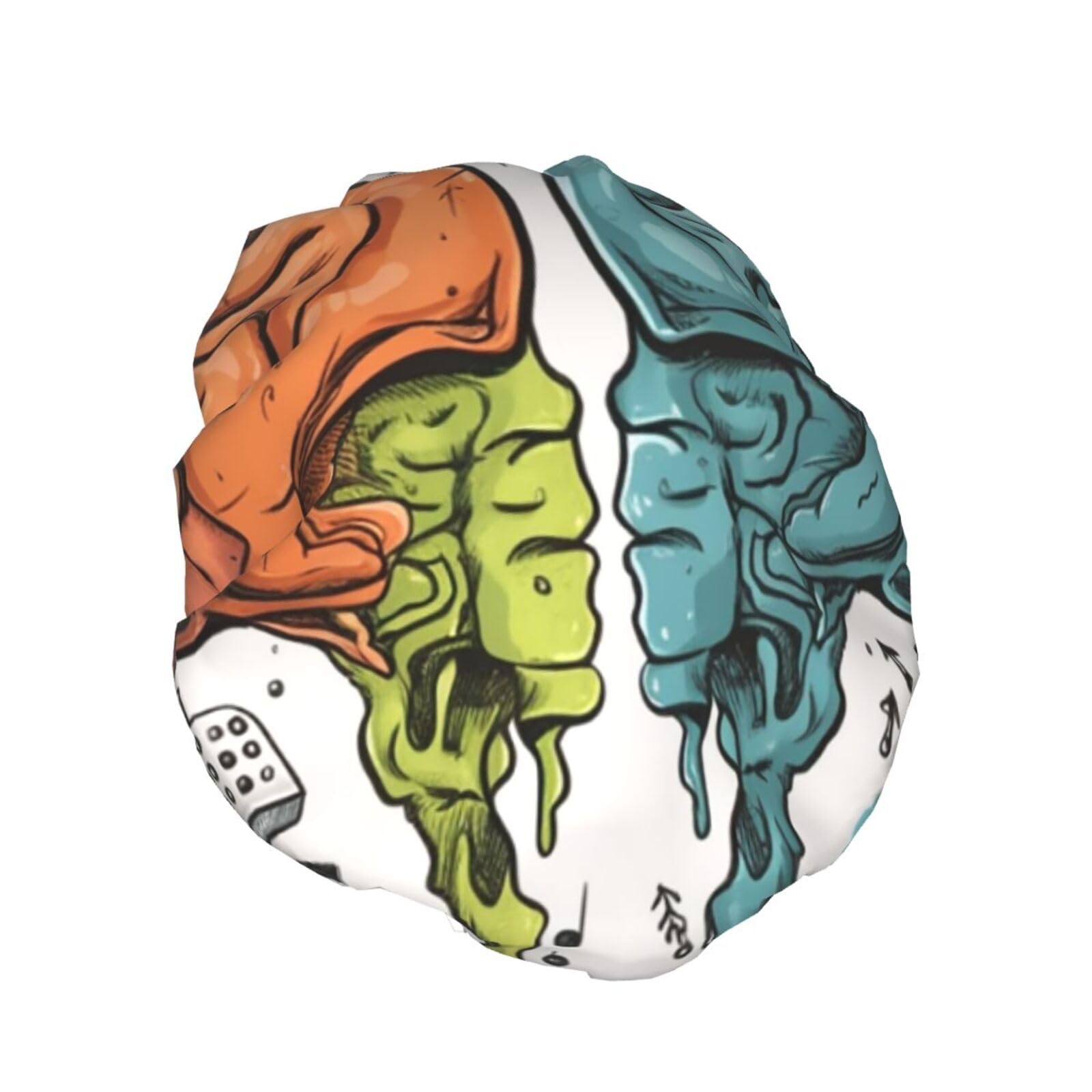 Left and right brain functions Shower Cap for Women Reusable Waterproof Shower Bonnet Washable Elastic Band Bath Hair Hat Double Layered Bath Cap Extra Large for Long Hair