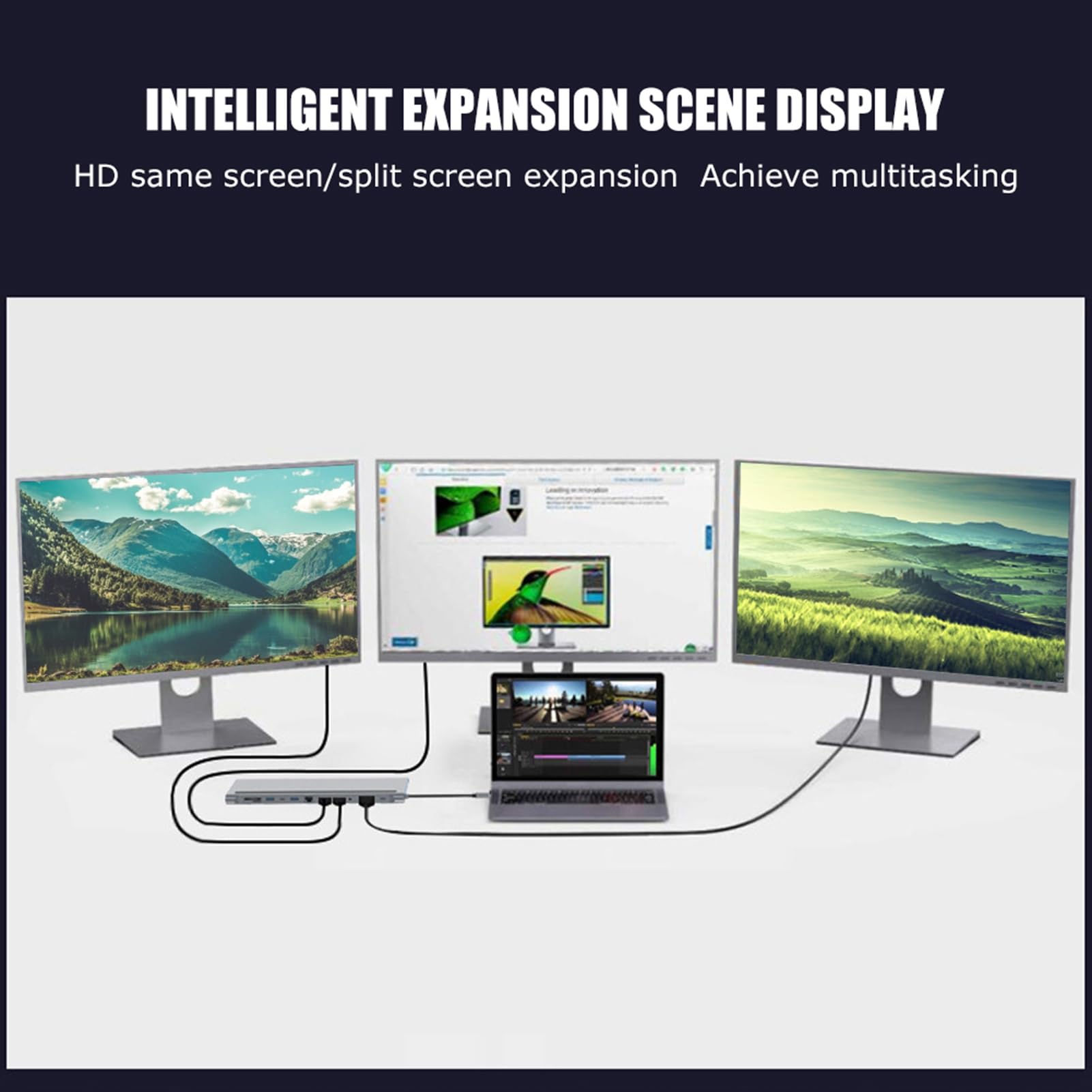 SIXRUN Docking Station USB Premium 12 in 1 con Doppia Connessione e RJ45 per Dispositivi di Tipo C, Trasferimento Dati Ad Alta velocità
