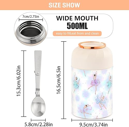 Miniatura 3 de Ballerinas Food Jar with Spoon Stainless Steel Vacuum Insulated Food Container 17 oz Food Thermos for Adults