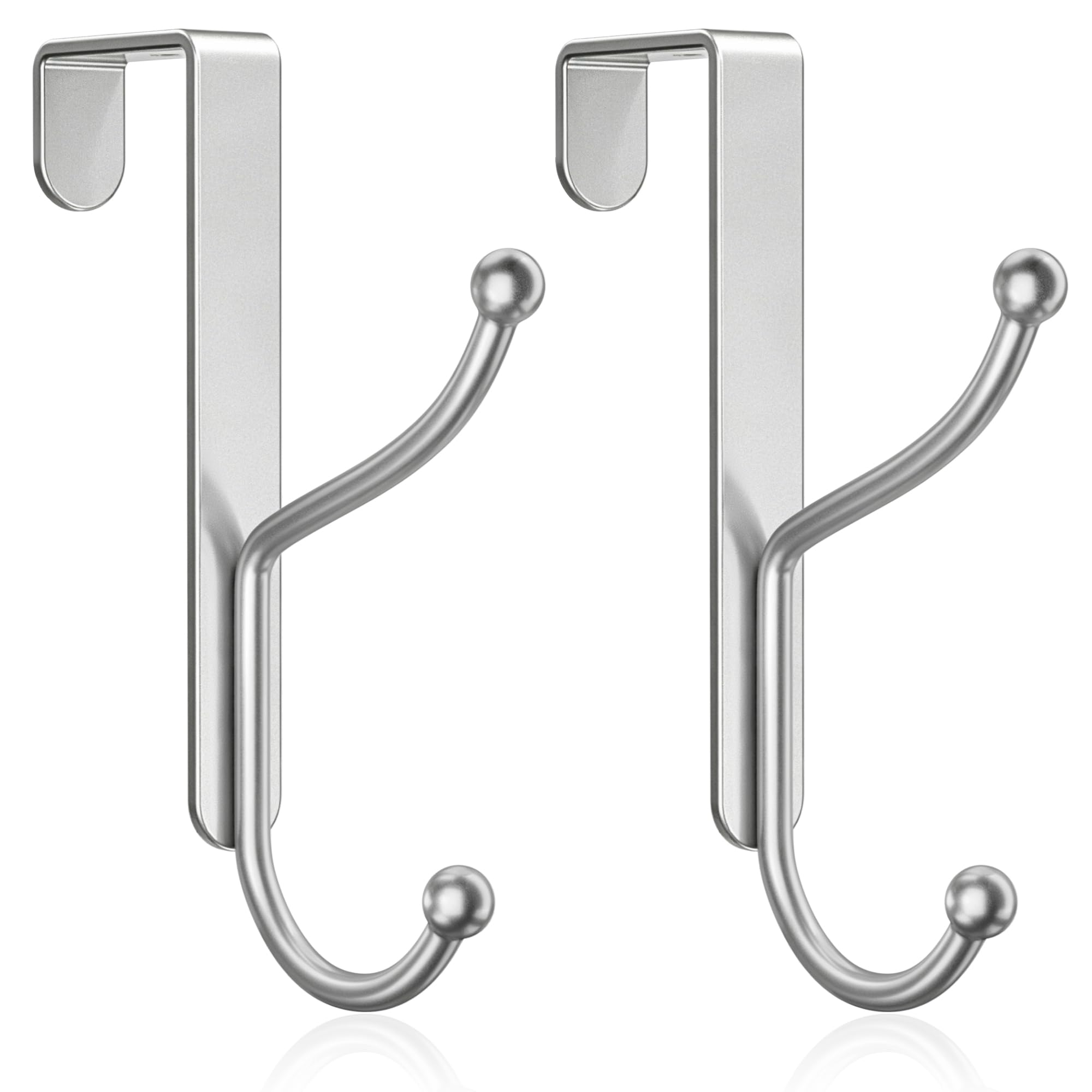 niffgaff Over Door Hook 2-Pack, Heavy Duty Door Hanger, Fits Interior Doors 1.4 Inches Thick, Organize Coats, Hats, Towels, and Bags for Entryways, Bathrooms, Bedrooms, and Kitchens, Silver