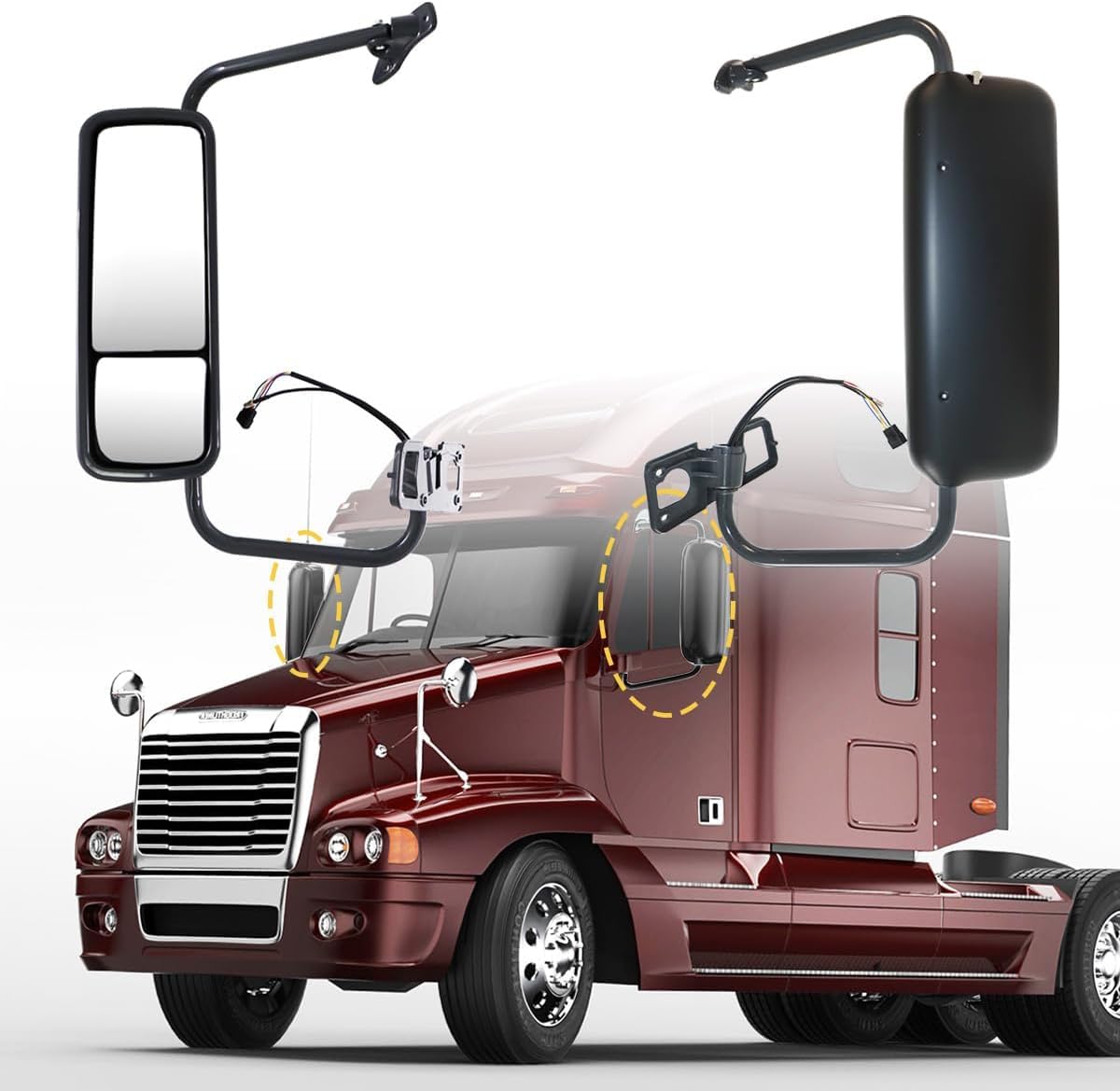 Black Right Door Mirror With Power Heated Fits freightliner columbia & Freightliner Century 1996-2010 Truck Side Mirror