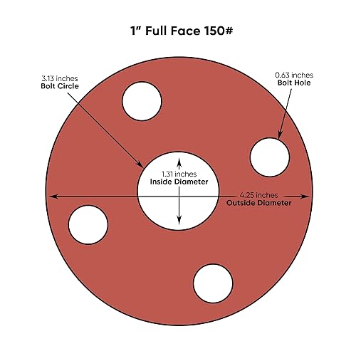 Miniatura 2 de U-Turn - Junta de brida de goma roja de 1 pulgada de grosor de 116, cara completa, clase 150# (2 juntas)