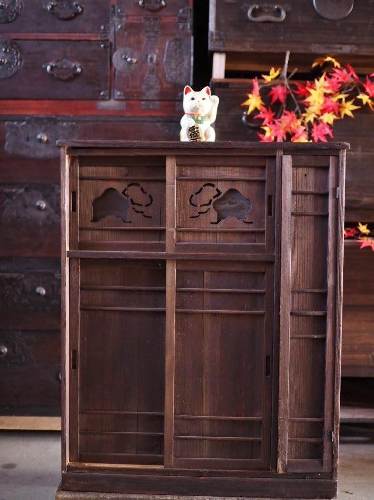 ◎昭和レトロ 古家具 木製下駄箱◎引戸キャビネット ヴィンテージ 古 