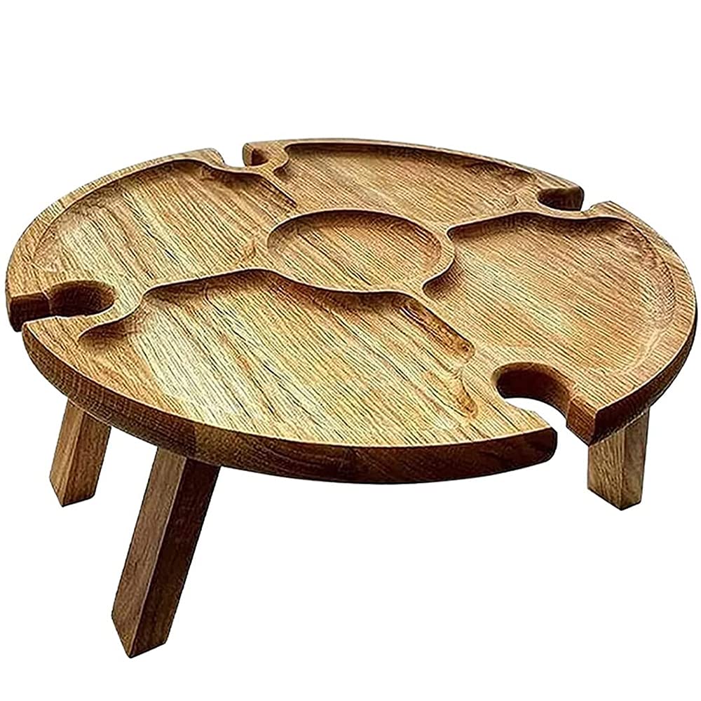 Wooden Outdoor Folding Picnic Table Portable Creative Camping Small Table with Wine Glass Holder and
