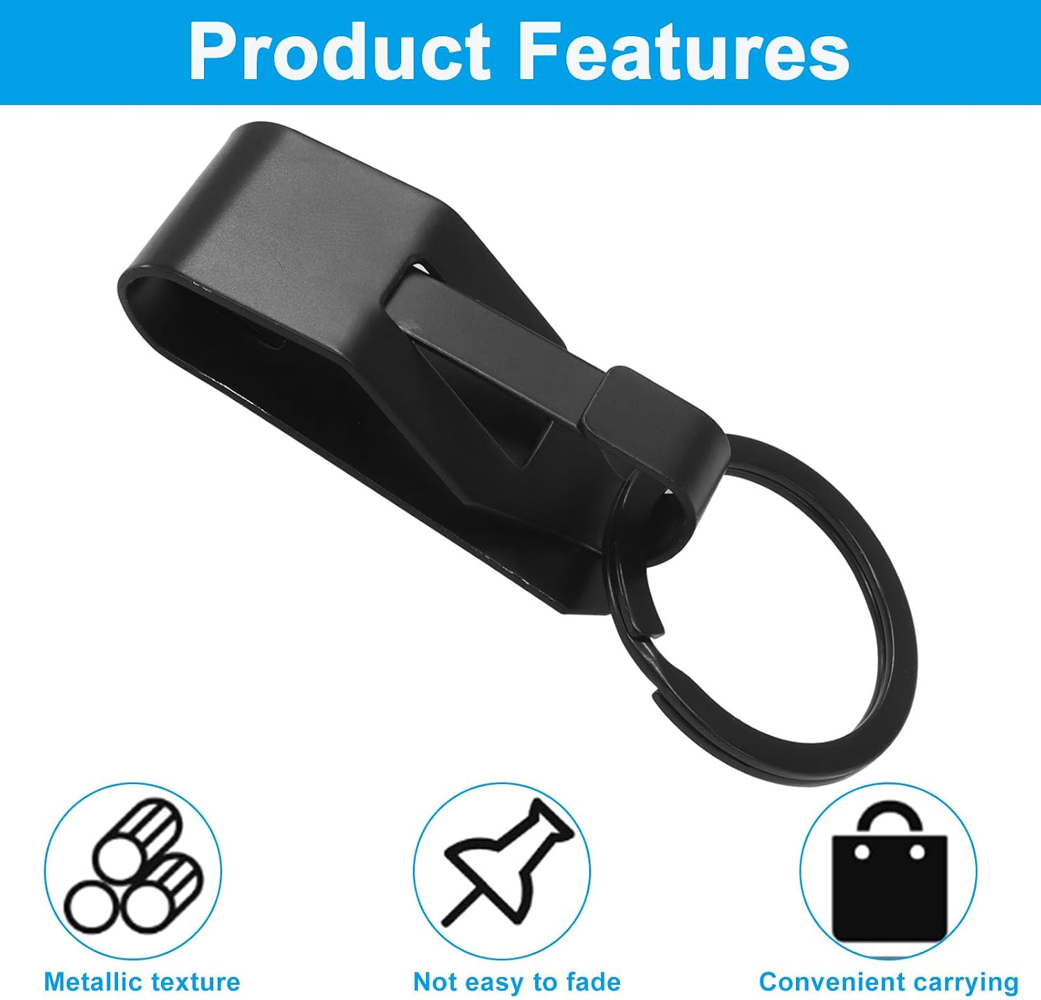 4 pcs Black Belt Key Clip, Security Key Holder Metal Keychain, Clip Keyring Holder for Car/Home/Office/Men/Women