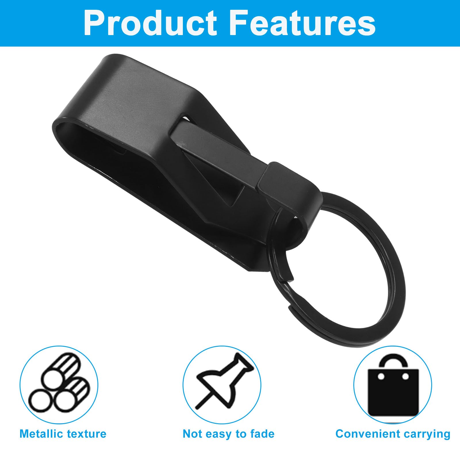 4 clips negros para llaves de cinturón, llavero de seguridad de metal, llavero de clip para coche, hogar, oficina, hombres y mujeres