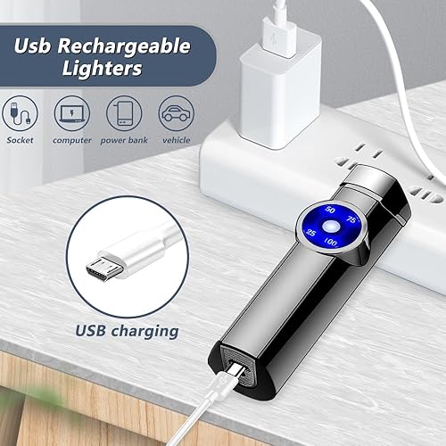 Miniatura 3 de Encendedor de arco eléctrico Encendido fuerte fuego USB recargable Triple arco Plasma Encendedor digital de potencia a prueba de viento Encendedor