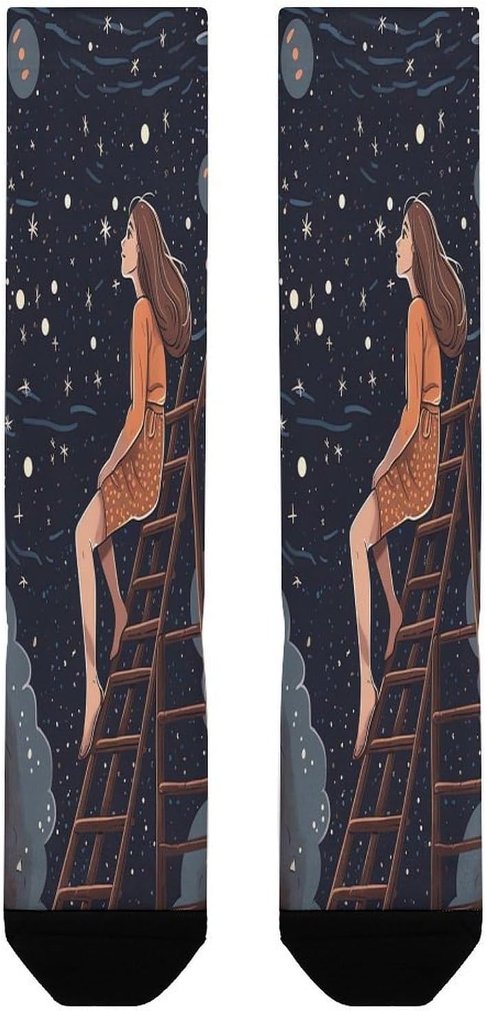 Girl on Ladder Stockings - Soft Breathable,Compression Socks Wicking Thermal,Knee High Sock for Hiking Sports