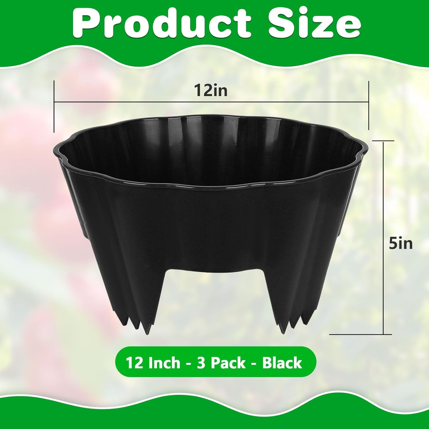 3 Pack of 12 Inch Planting Grow Rings, Planting Protective Round Garden Edging, Keeping Plants Separated, Weed Control and Directing Water to the Roots (12 Inch - 3 Pack - Black)