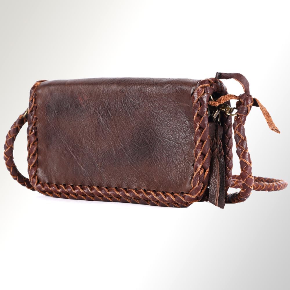 American Darling Organiser Bag Western Genuine Leather Handcrafted Purse with Braided Detail and YKK Zipper