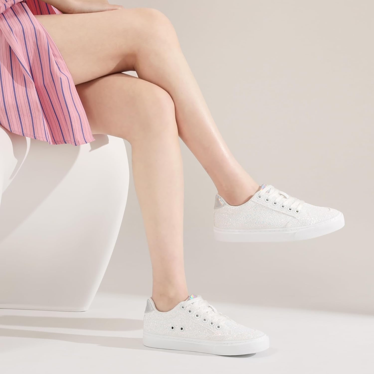 Jeekopeg Glitter Sparkly Fashion Sneakers Shoes Shiny Casual Shoes Bling Sequin Concert Low Cut Lace up Shoes - Image 7