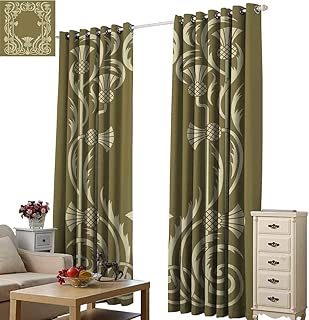 Beihai1Sun Curtain Waterproof Polyester Art Nouveau Floral Border with Tropical Pineapple Fruits Leaves Retro Style Swirls Sepia Sage Green for Living Room Bedding Room W96 x H72 - coolthings.us