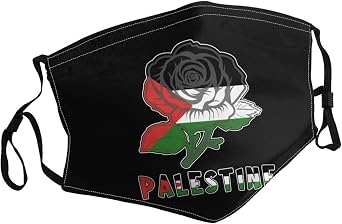 Palestine Palestinians Flag Rose Flower Face Mask Breathable Balaclavas Adjustable Washable Masks