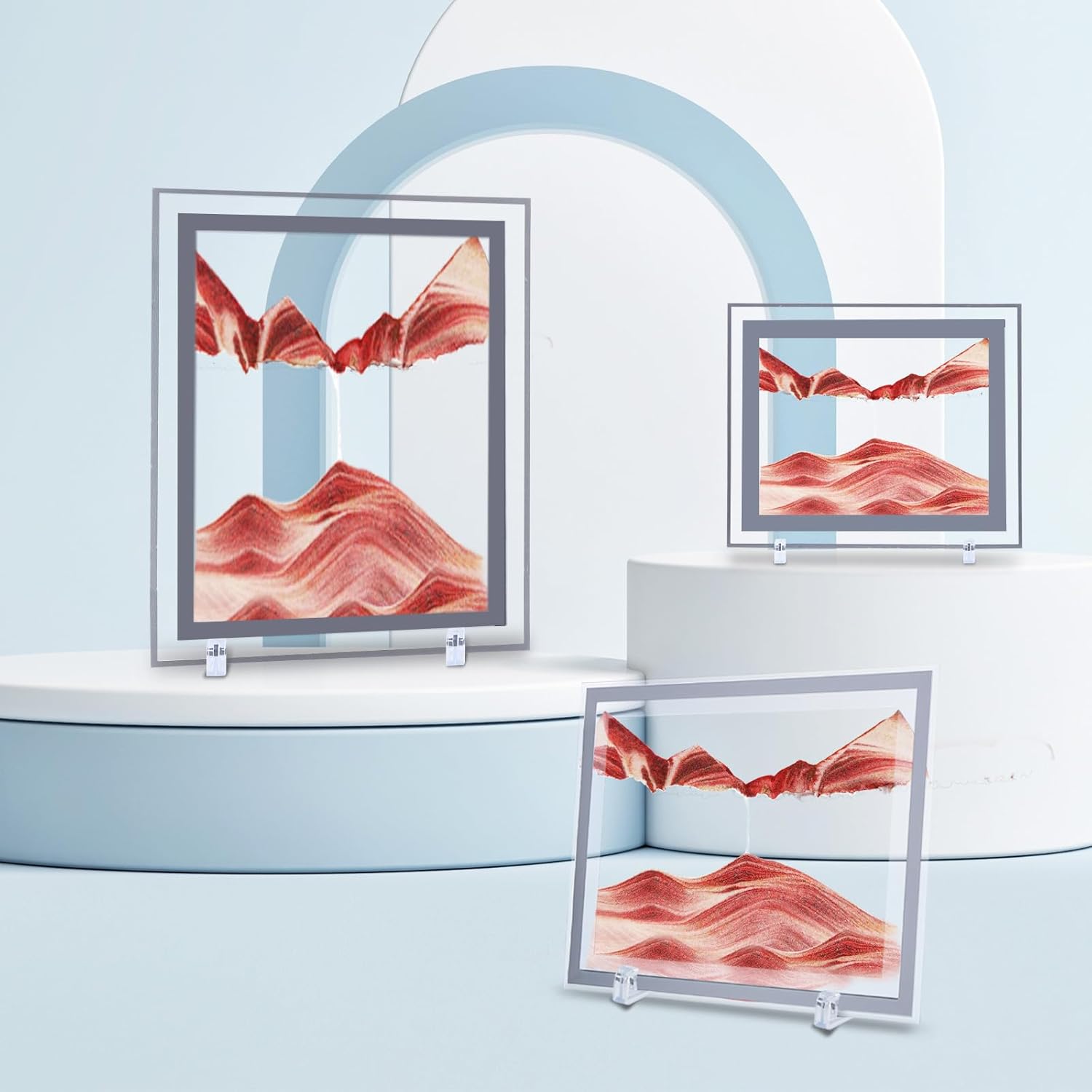 AzureLeap 3D Dynamic Sand Art Liquid Motion, Moving Sand Art Picture Square Glass 3D Deep Sea Sandscape in Motion Display Flowing Sand Frame Relaxing Desktop Home Office Work Decor (10inch-RED)