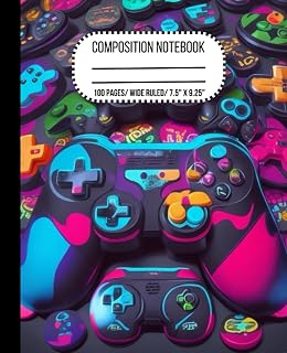 Composition Notebook Wide Ruled: Colorful Video Game Controllers Black Background for Kids, Teens, Adults | Aesthetic Journal Lined Paper Supplies to Home, School, and College | 100 Pages