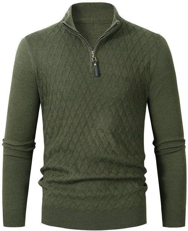 Knitted Sweater Long Sleeved Men's Half High Neck Zipper Solid Color Men Pullover Sweater