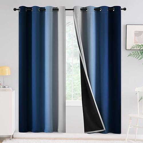 Miniatura 61 de Yakamok - Cortinas opacas 100% de 84 pulgadas de largo, cortinas azules para oscurecer la habitación, cortinas ombré para dormitorio, con ojales,