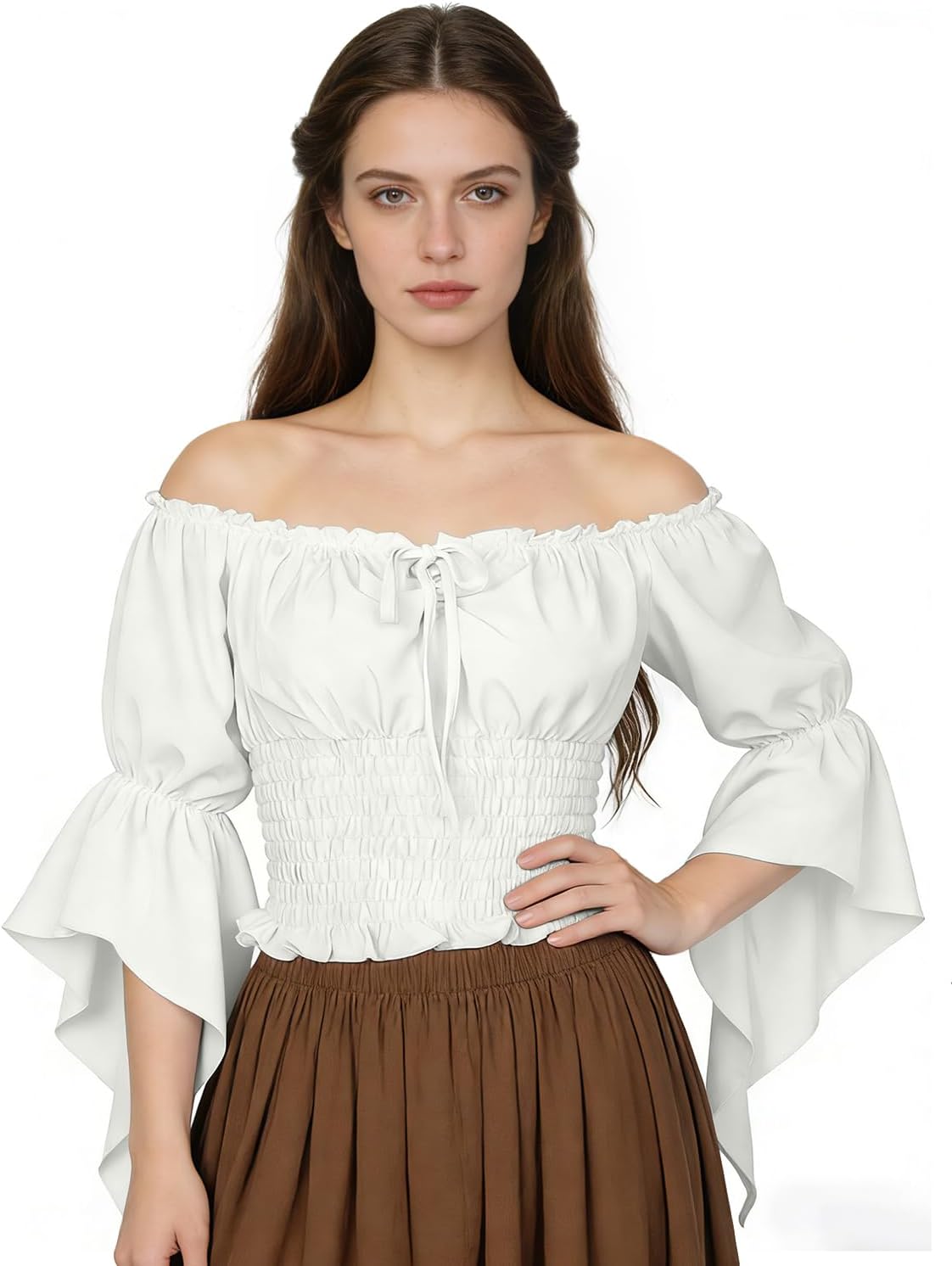 Women's Renaissance Peasant Blouse Medieval Off Shoulder Shirt Pirate Top for Ren Faire