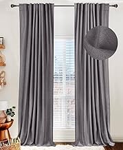 ستارة كتان عازلة للحرارة من ايرو حلقات تثبيت الصلب لون أزرق سادة رمادي مقاس 1.50× 2.70 متر