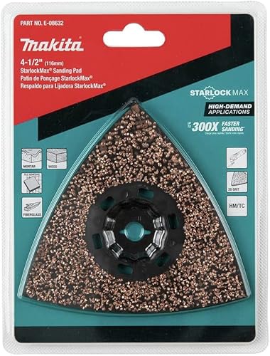 Miniatura 3 de Makita E-08632 StarlockMax Multiherramienta Oscilante 4-12" Carburo de Tungsteno 20 Grit Delta Triangle Lijado Pad