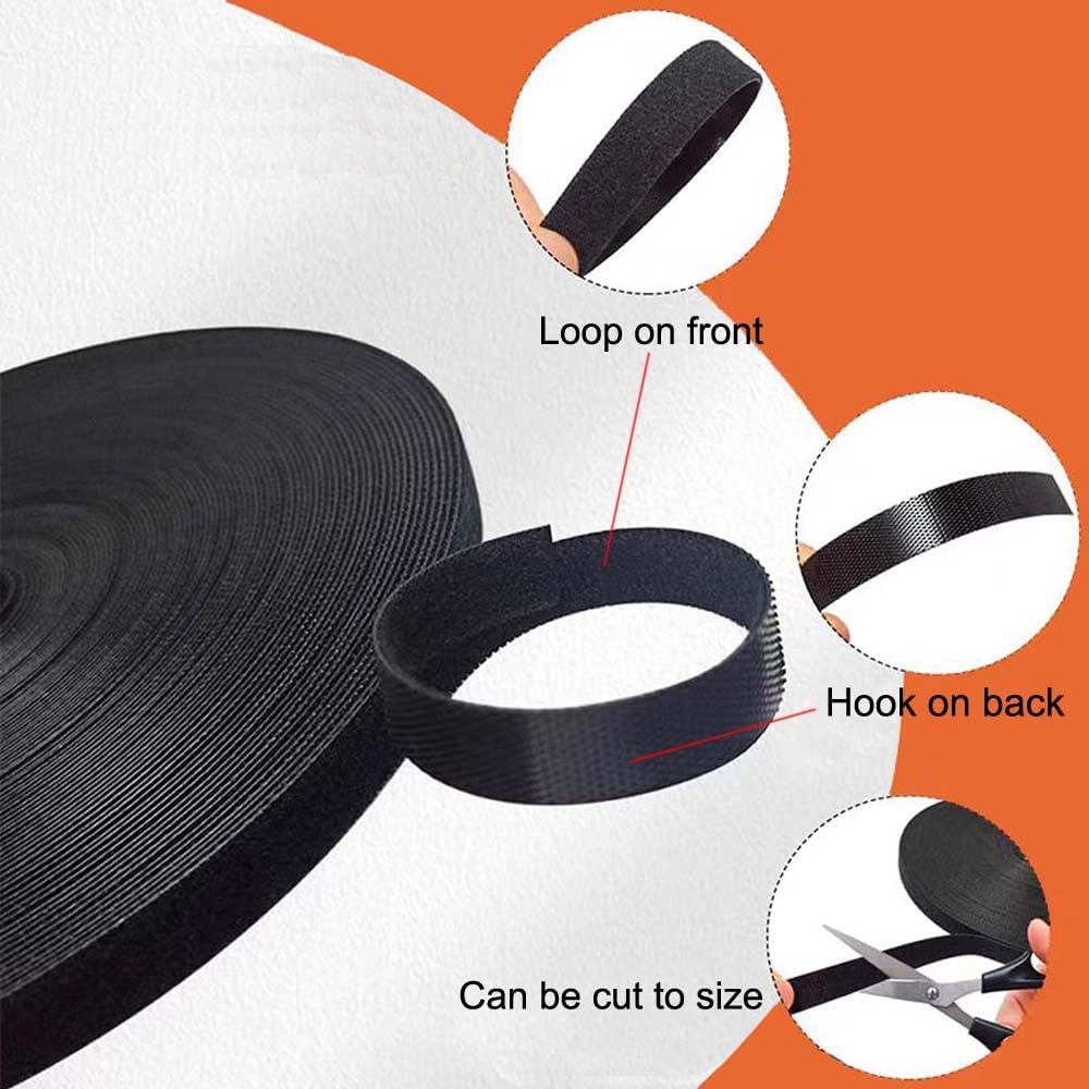 Hook and Loop Roll,Double-Sided Strips,Self-Gripping Straps,Cut to Length, Reusable Cable Ties,Wires Cords Management,Wire Organizer Straps,for Bundling Fastening Storage and Organization (1/2inx66ft)