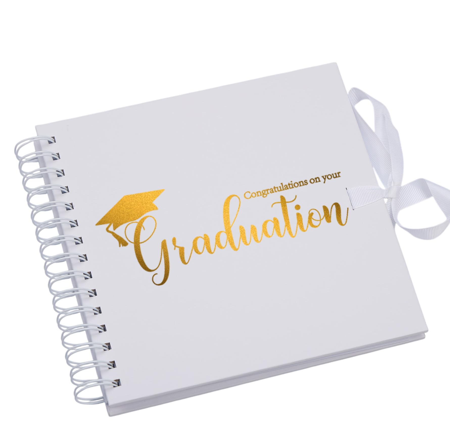 Ukgiftstoreonline White Graduation Scrapbook, Guest Book Or Photo Album With Gold Script