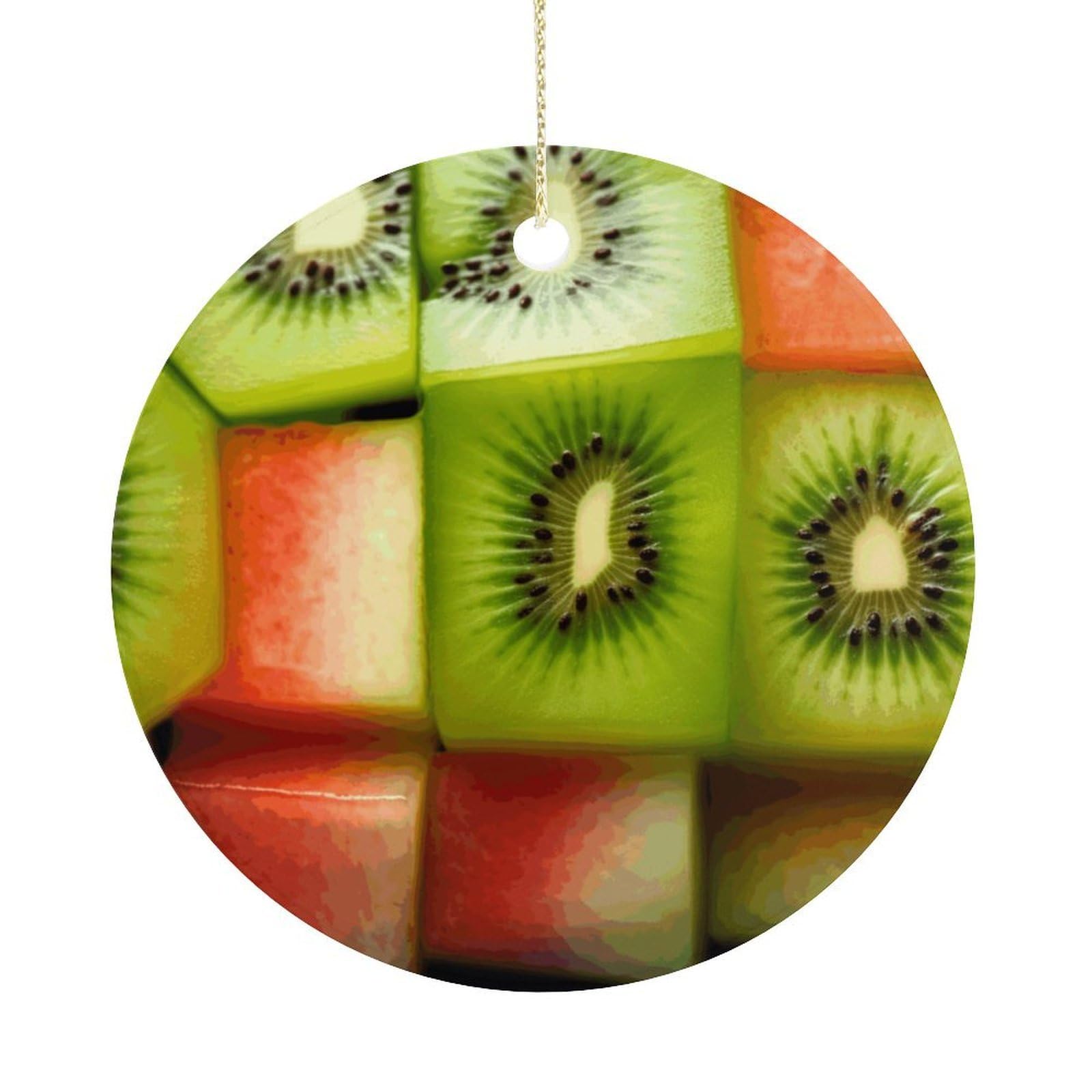 Kiwi Watermelon Christmas Ornaments Colorful Round Ceramic Ornament Christmas Hanging Decor Christmas Tree Decorations Xmas Keepsake for Women Men Xmas Holiday Party