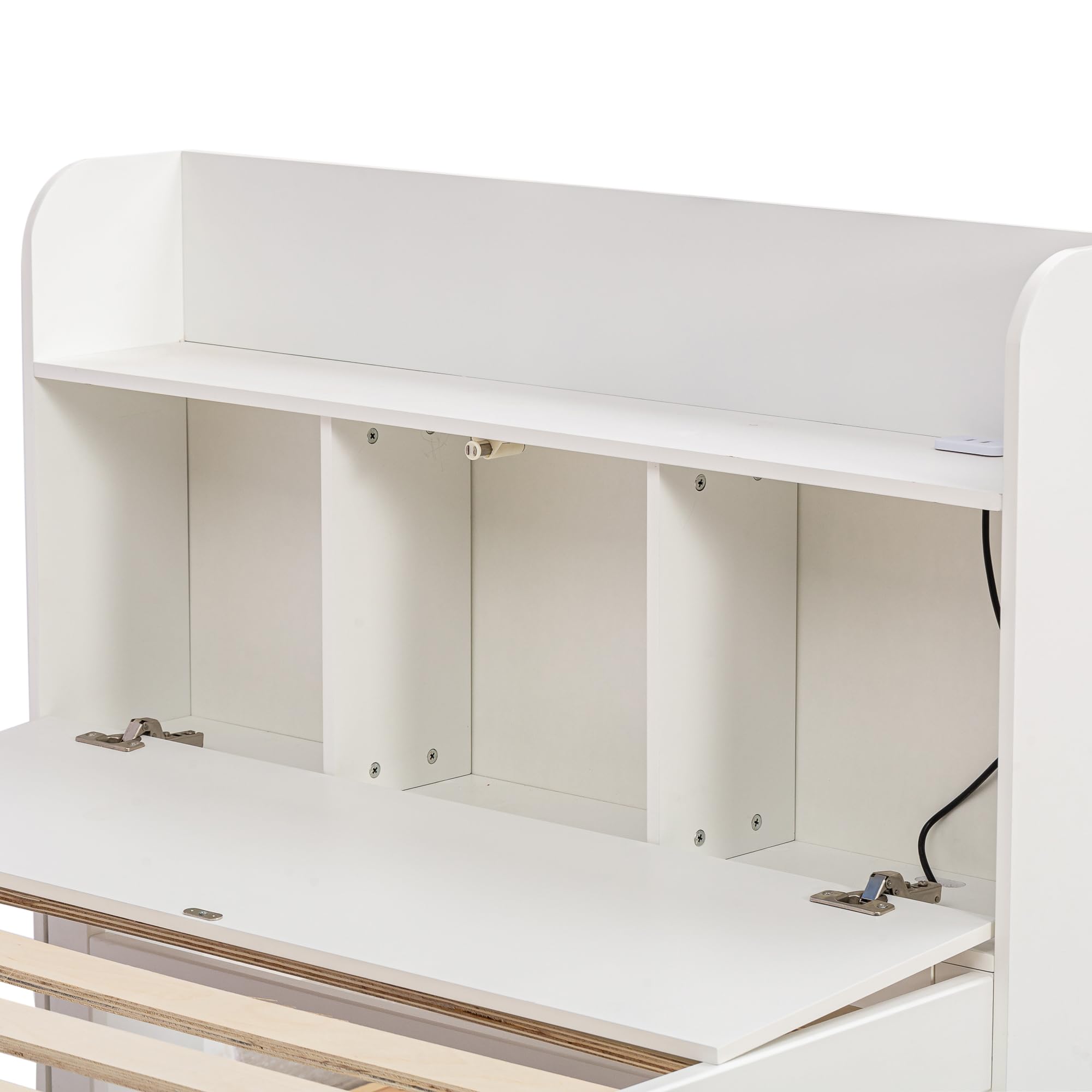 Azkoeesy Cama funcional de 90 x 190 cm, con cama nido con 2 cajones, con somier y espacio de almacenamiento, cabecero con conexión USB, cama de invitados, color blanco, CDZH-LD000070