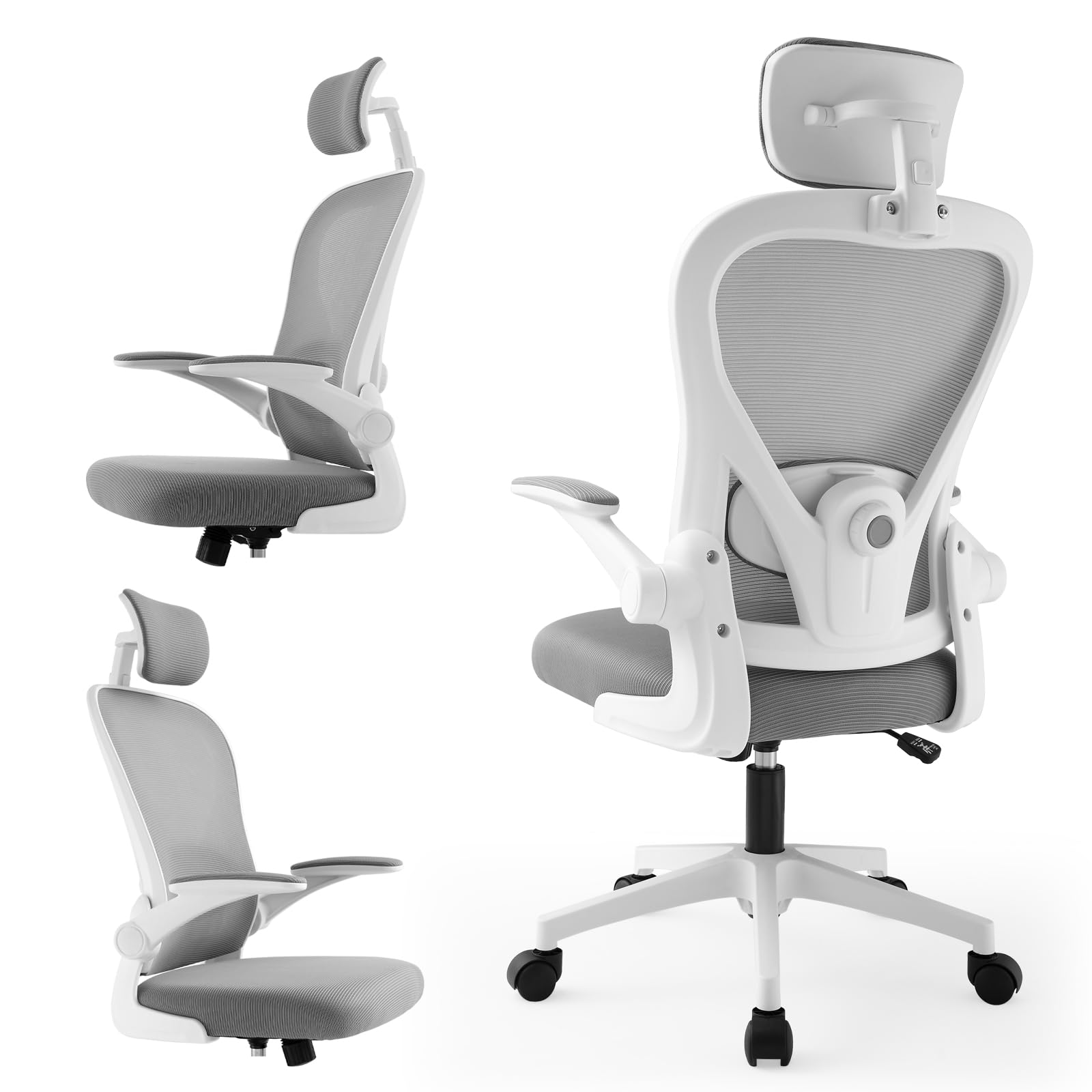 Ordeluxe Silla de Oficina Ergonómica, Silla Gaming, con Reposacabezas Ajustable, Soporte Lumbar y Apoyabrazos Plegables, Asiento Cómodo para Juegos, Capacidad Máxima de 120 kg