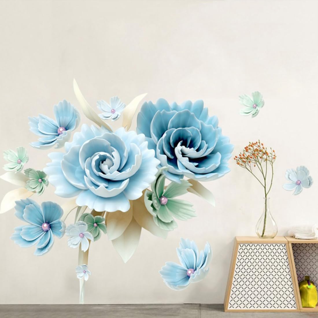 Peach Blossom & Birds Wall Decals - Removable Floral Wall Stickers For Bedroom, Living Room, Nursery, DIY Home Decor - View #5