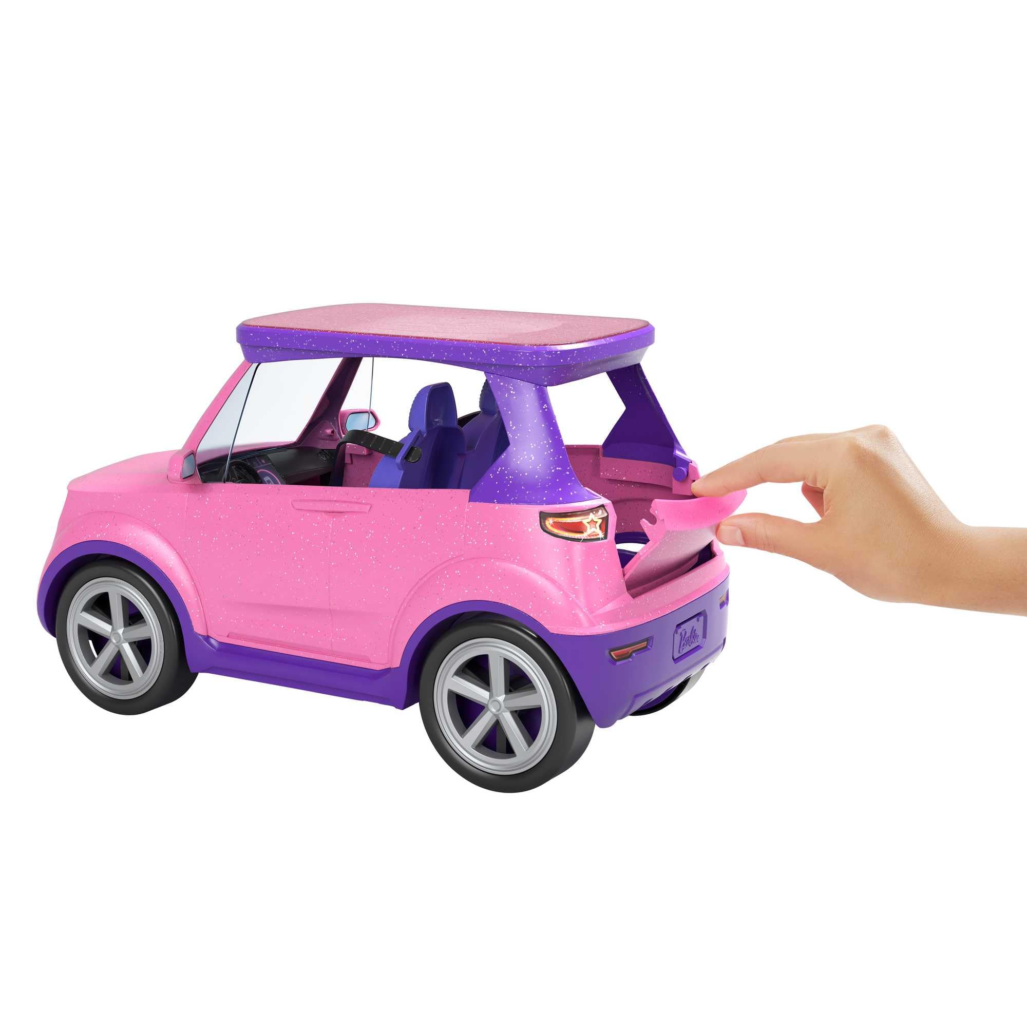 Barbie Big City Big Dreams, Auto Cabrio, 2:1 verwandelt Sich in Bühne, inkl Zubehör für Konzerte wie Schlagzeug, Spielzeug für ab 3 Jahren, GYJ25