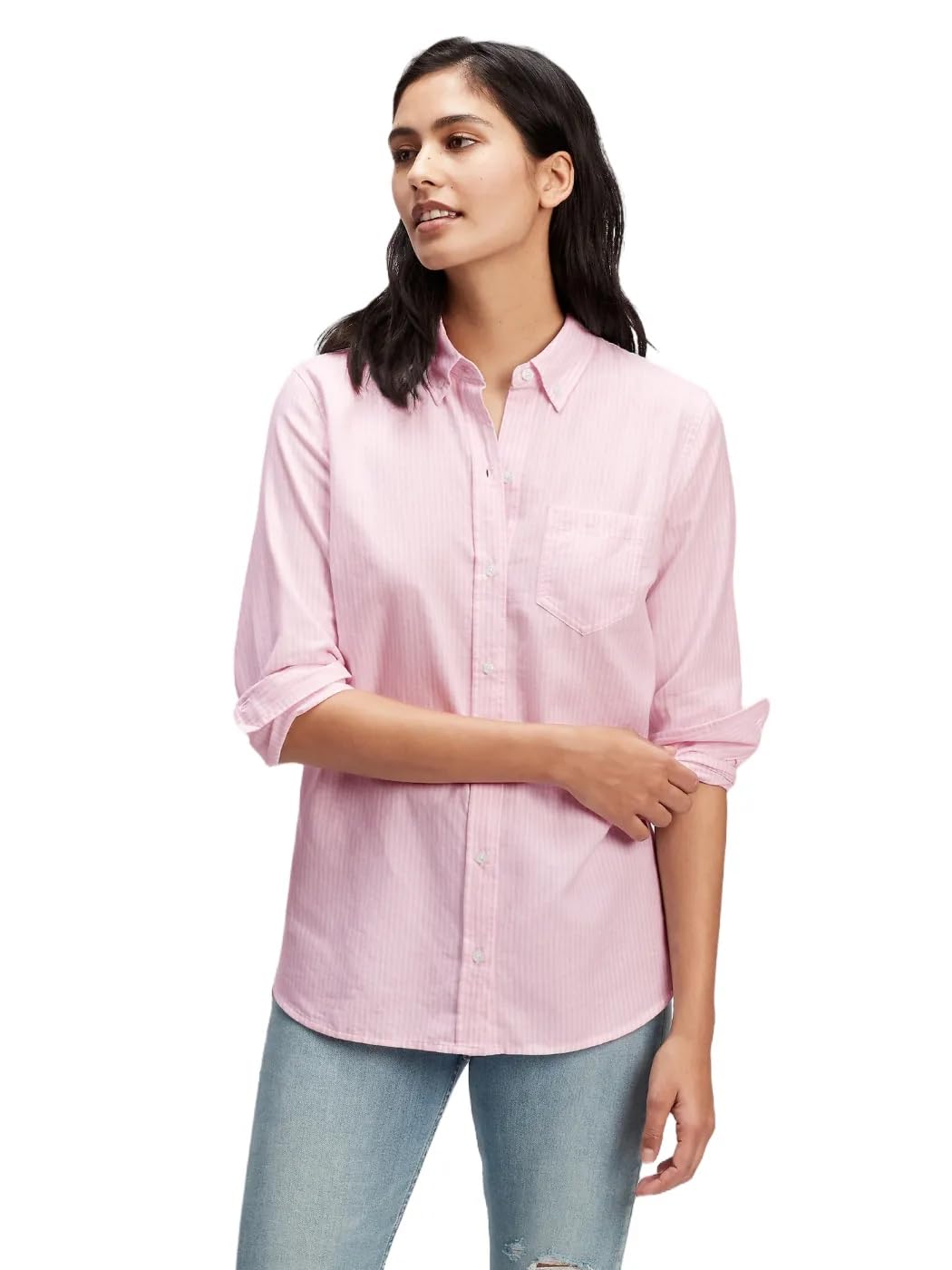 

                                                    GAP Womens Fitted Oxford Button Down Shirt Pink St