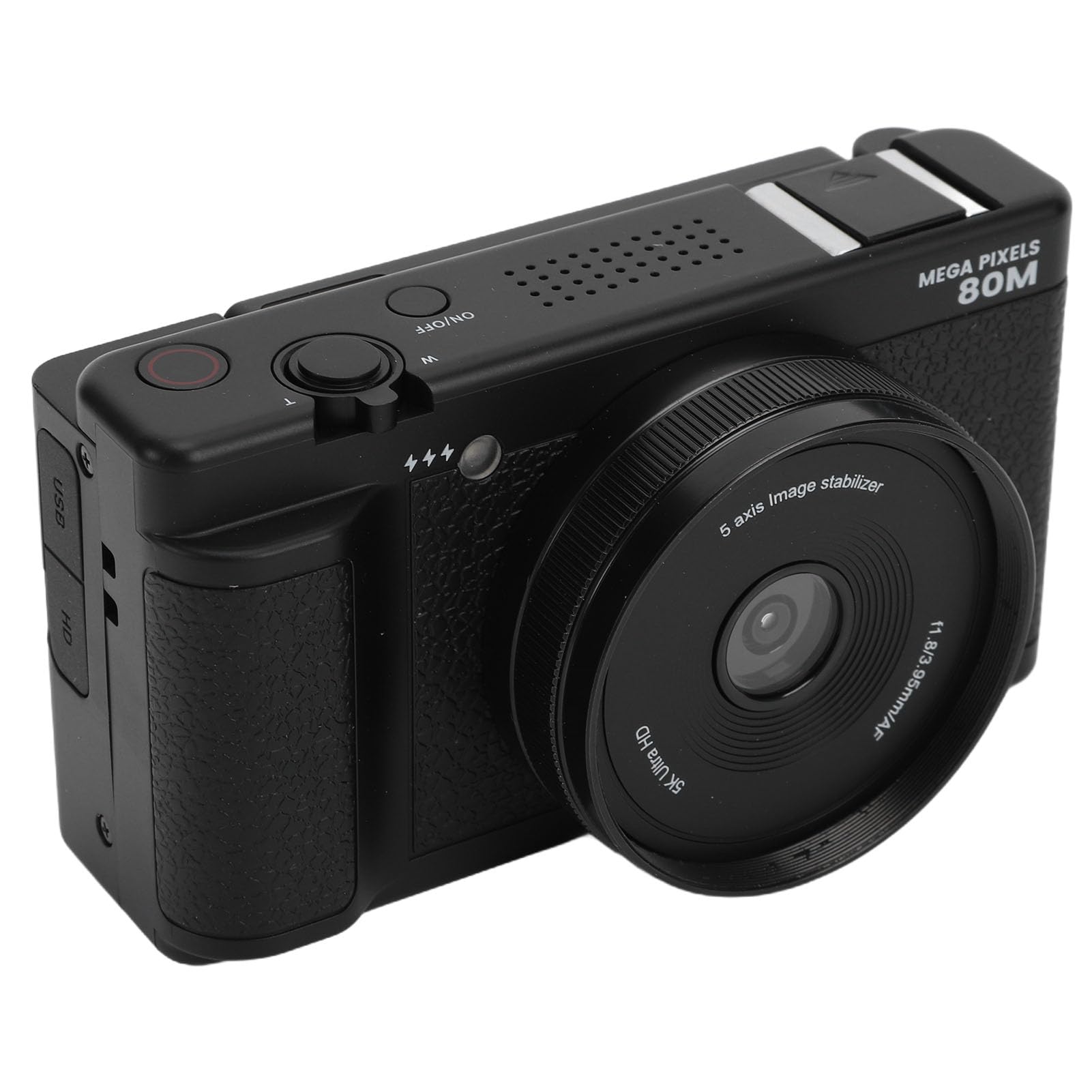 Akozon Cámara Digital 80MP 5K con Pantalla Abatible de 270 Grados Luz de Relleno LED de 2,8 Pulgadas Zoom 18x HD Cámara de Video de Viaje Compacta para Estudiantes Principiantes (Black)